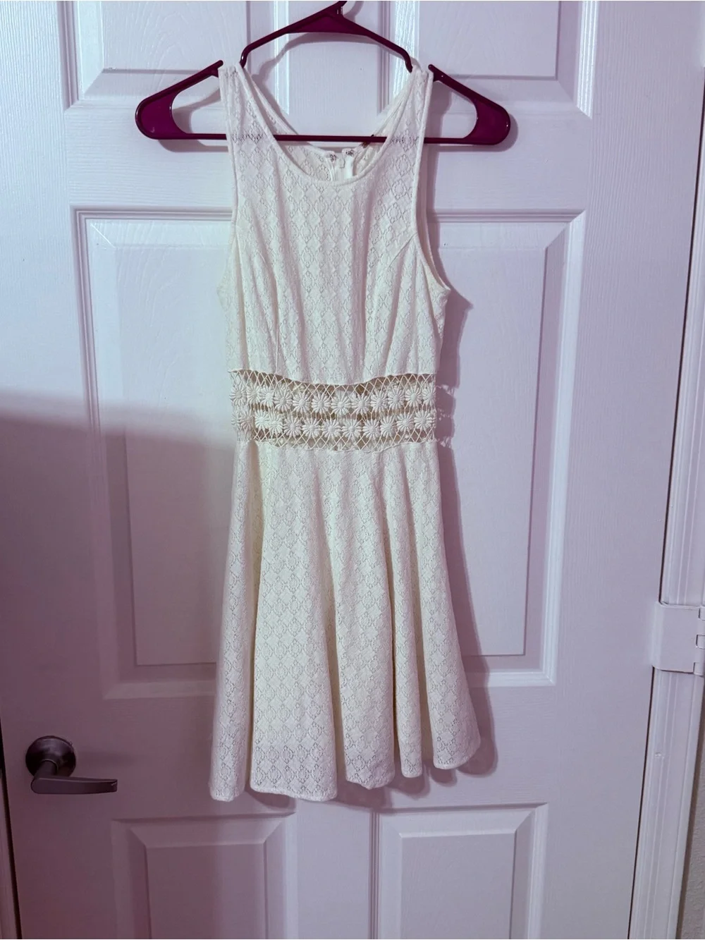 Free People Cream Lace Fit-and-Flare Dress with Crochet Waist